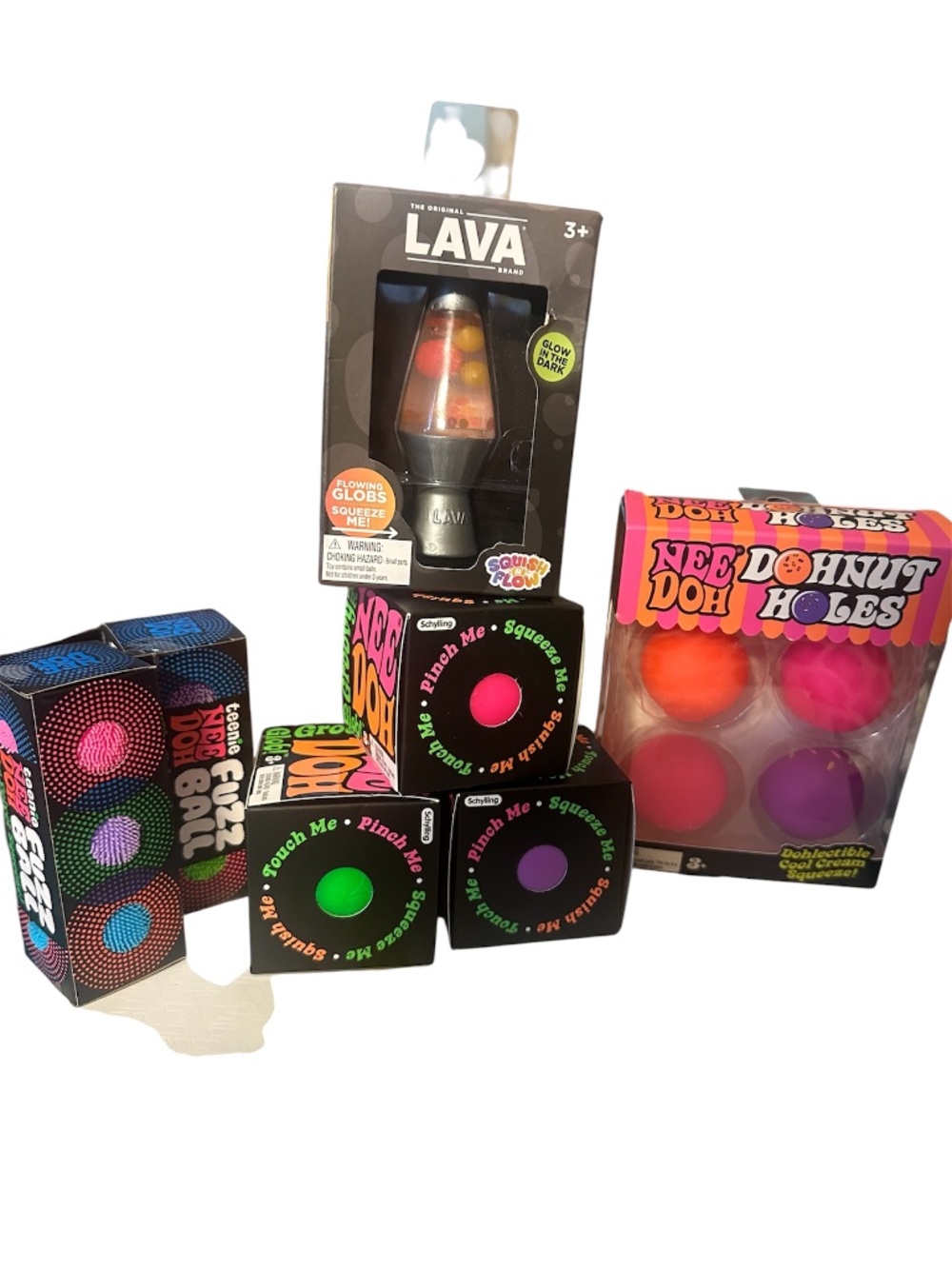 NeeDoh Fidget Toy Bundle - Globs, Doughnut Holes, Fuzz Balls & Lava Lamp